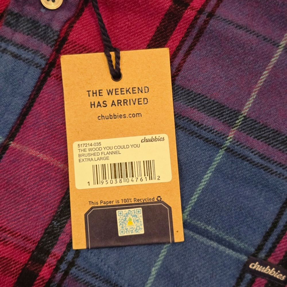 NWT Chubbies Brushed Flannel Shirt LS XL Men THE WOOD YOU COULD YOU Plaid Button - Picture 6 of 7